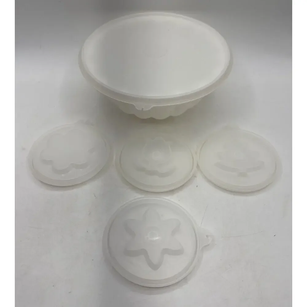 Vintage‎ TUPPERWARE Jell-n-Serve Jello Mold Tray 4 Lid Designs
